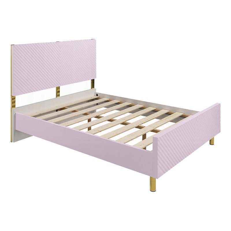 Pemberly Row Full Size Bed Sleek Panel Headboard Gloss Pink Chevron Pattern