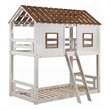 Pemberly Row Twin Size Bunk Bed House Design with Ladder White Rustic Wood