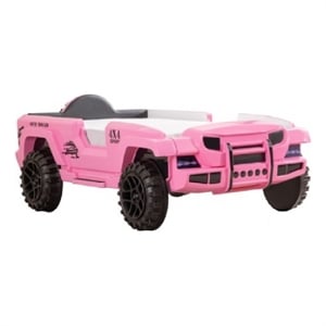 Pemberly Row SUV Twin Bed with Lights and Sound Effects Pink Faux Leather