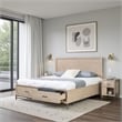 Pemberly Row Queen Bed Footboard Storage Drawers Light Oak Brown Solid Wood