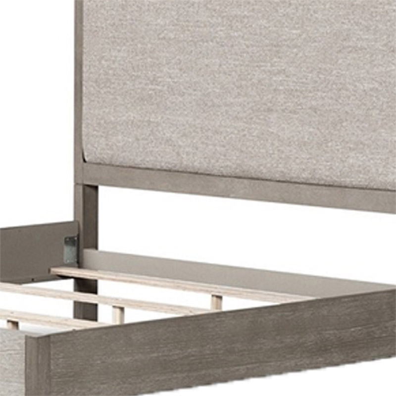 Pemberly Row Queen Size Bed Upholstered Headboard Gray Fabric Solid Wood