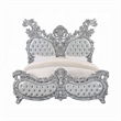 Pemberly Row King Size Bed Ornate Carving Platinum Faux Leather Upholstery