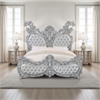 Pemberly Row King Size Bed Ornate Carving Platinum Faux Leather Upholstery