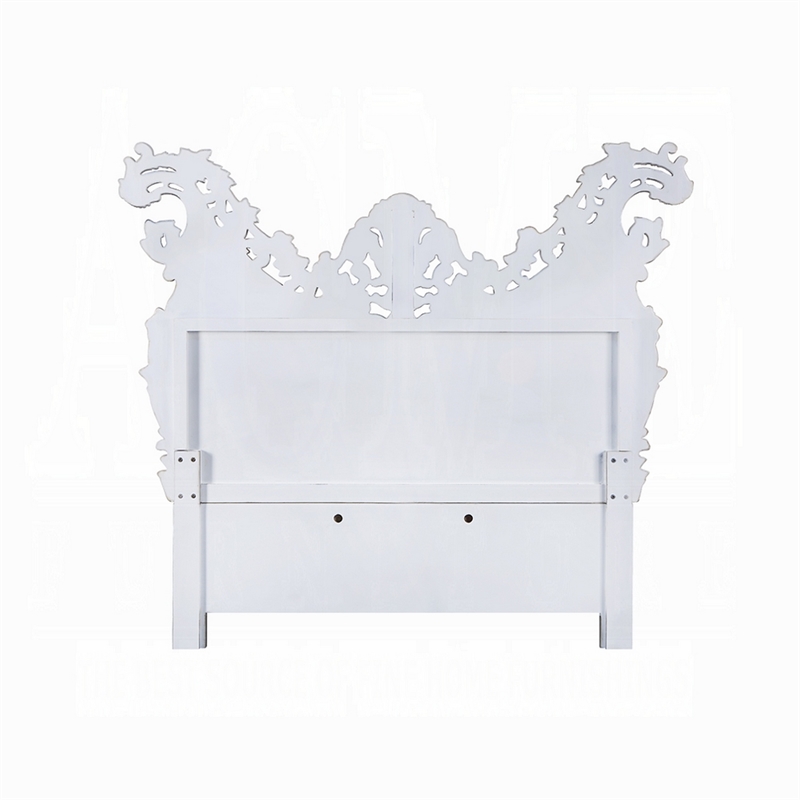 Pemberly Row King Size Bed Ornate Carving Platinum Faux Leather Upholstery