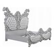 Pemberly Row King Size Bed Ornate Carving Platinum Faux Leather Upholstery