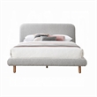 Pemberly Row King Size Bed Curved Edges Gray Boucle Upholstery Brown Wood