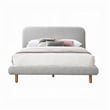 Pemberly Row Queen Bed Curved Edges Gray Boucle Upholstery Brown Wood
