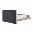 Pemberly Row Queen Bed Curved Edges Gray Boucle Upholstery Brown Wood