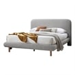 Pemberly Row Queen Bed Curved Edges Gray Boucle Upholstery Brown Wood