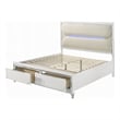 Pemberly Row Queen Size Bed 2 Storage Drawers LED White Boucle Upholstery