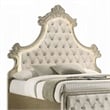 Pemberly Row Queen Size Bed LED Lights Beige Velvet Upholstery Brown Wood