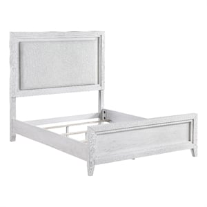 Pemberly Row Queen Bed Upholstered LED Headboard Modern White Acacia Wood