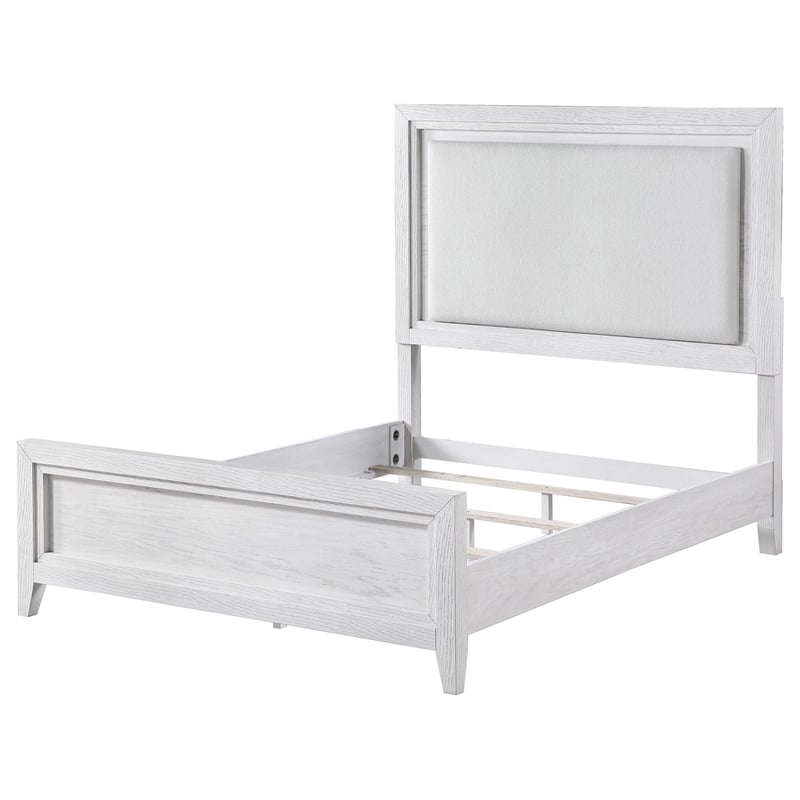 Pemberly Row King Bed Upholstered LED Headboard Modern White Acacia Wood