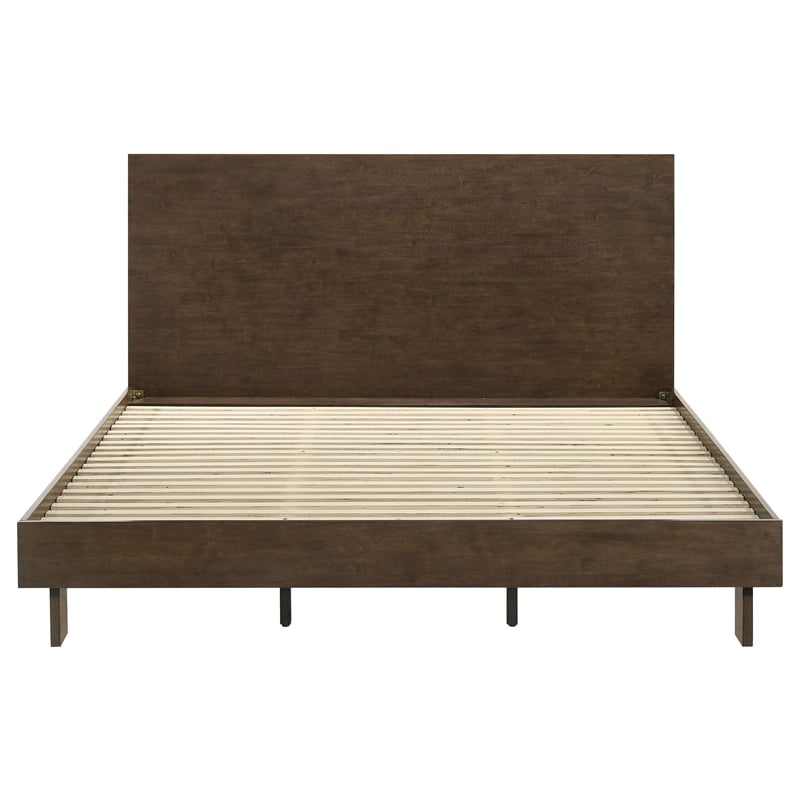 Pemberly Row King Size Platform Bed Panel Headboard Warm Walnut Brown Wood