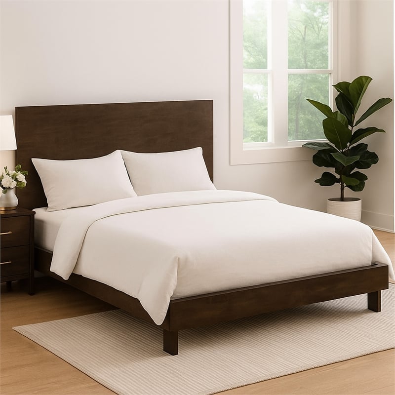 Pemberly Row King Size Platform Bed Panel Headboard Warm Walnut Brown Wood
