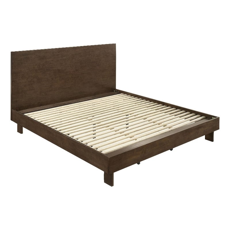 Pemberly Row King Size Platform Bed Panel Headboard Warm Walnut Brown Wood