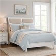 Pemberly Row Queen Size Bed Sleigh Beige Upholstered Headboard White Wood