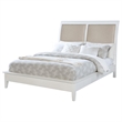 Pemberly Row Queen Size Bed Sleigh Beige Upholstered Headboard White Wood