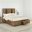 Pemberly Row Queen Platform Bed with 2 Storage Drawers Reeded Ash Brown Black
