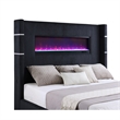 Pemberly Row Queen Bed Wingback Panel with LED Flame Black Corduroy Upholstery