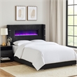 Pemberly Row Queen Bed Wingback Panel with LED Flame Black Corduroy Upholstery