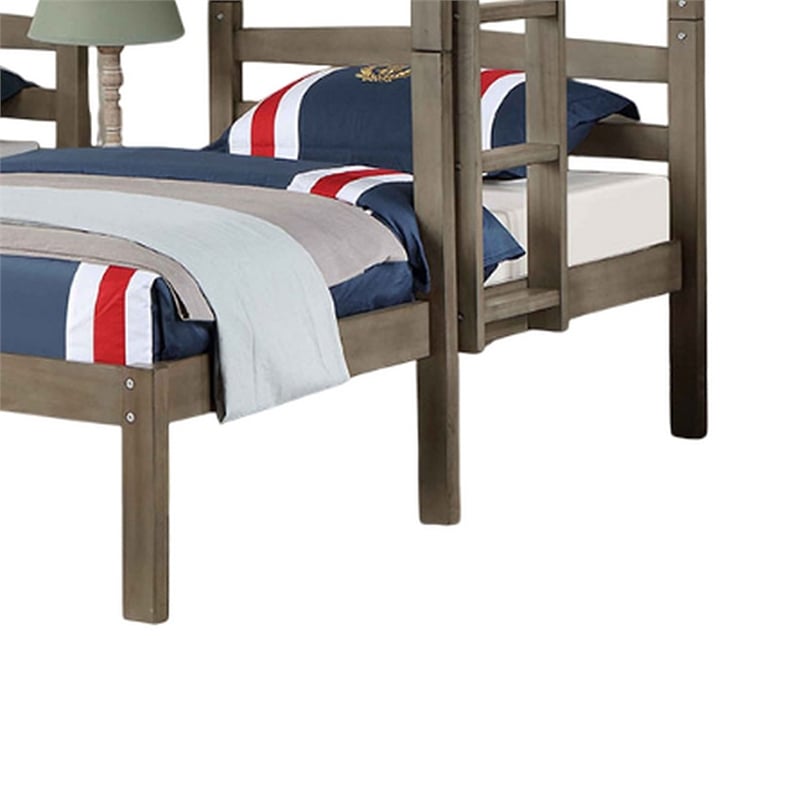 Pemberly Row Triple Twin Bunk Bed Built In Nightstand and USB Port Gray Wood