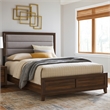 Pemberly Row King Size Bed Gray Channel Tufted Upholstery Walnut Brown Wood
