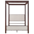 Pemberly Row Queen Canopy Bed with 4 Posts Beige Upholstery Brown Metal
