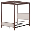 Pemberly Row Queen Canopy Bed with 4 Posts Beige Upholstery Brown Metal