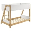 Pemberly Row Low Profile Twin Bunk Bed with Guardrails White Natural Wood