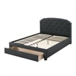 Pemberly Row King Size Bed in Charcoal Gray Upholstery Footboard Storage Drawer