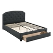 Pemberly Row King Size Bed in Charcoal Gray Upholstery Footboard Storage Drawer
