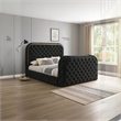 Pemberly Row King Size Bed with LED Fireplace TV Lift Stand Black Velvet