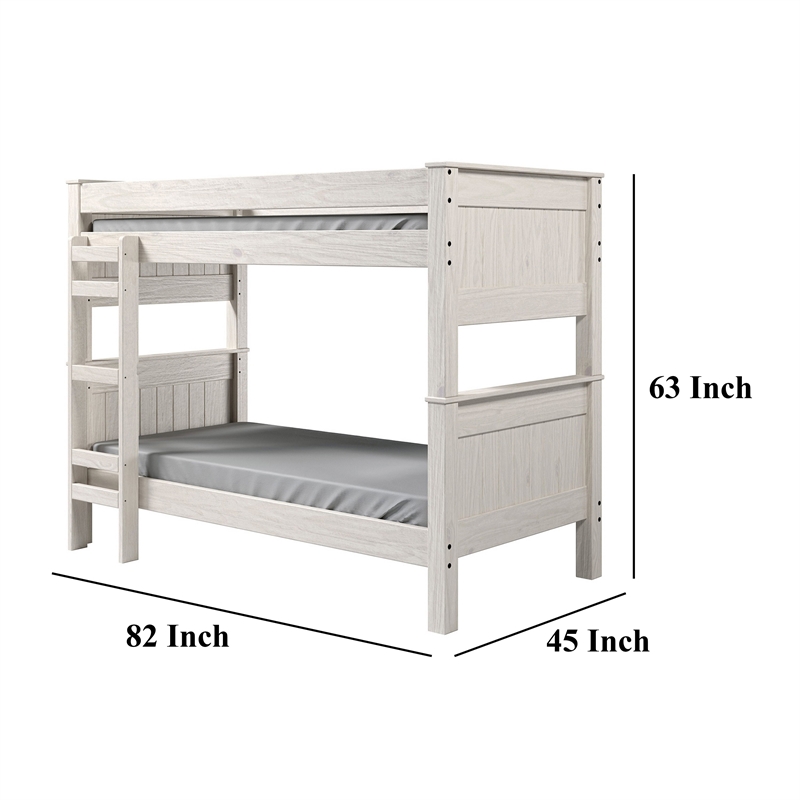 Pemberly Row Twin Twin Bunk Bed with Ladder Brazilian Pine Solid Wood White