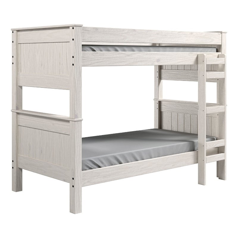 Pemberly Row Twin Twin Bunk Bed with Ladder Brazilian Pine Solid Wood White