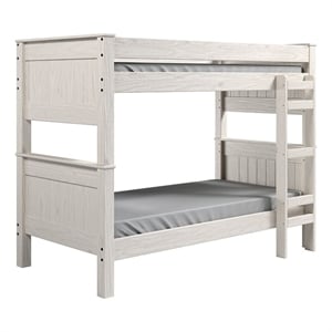 Pemberly Row Twin Twin Bunk Bed with Ladder Brazilian Pine Solid Wood White