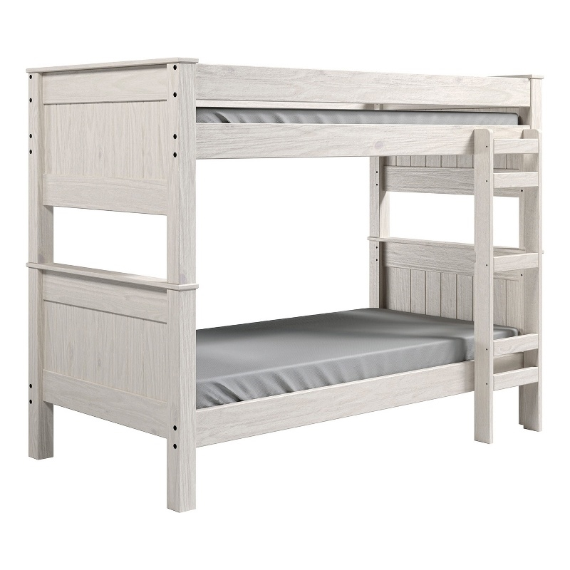 Pemberly Row Twin Twin Bunk Bed with Ladder Brazilian Pine Solid Wood White