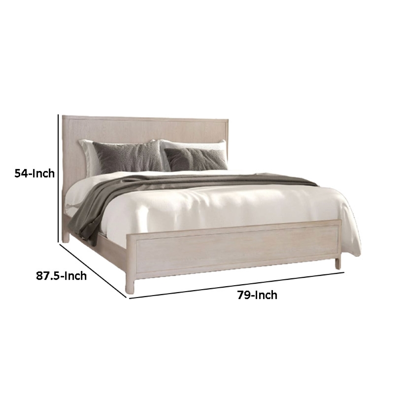 Pemberly Row King Bed Rounded Edges White Wash Brown Solid Rubberwood Frame