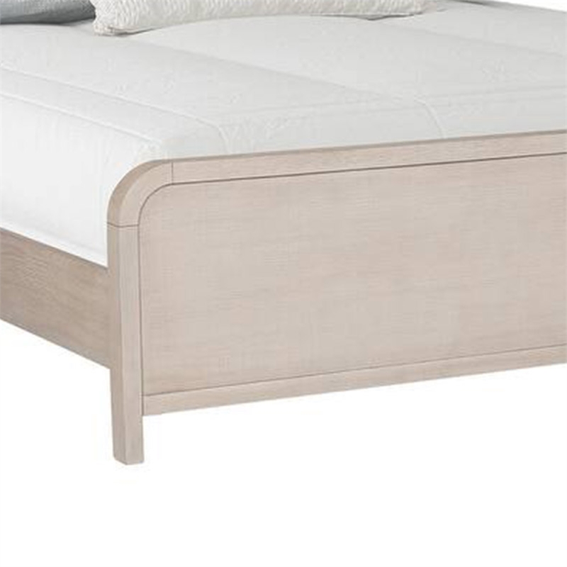Pemberly Row Queen Bed Rounded Edges in Natural Oak Beige Solid Rubberwood
