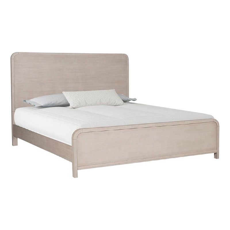 Pemberly Row Queen Bed Rounded Edges in Natural Oak Beige Solid Rubberwood