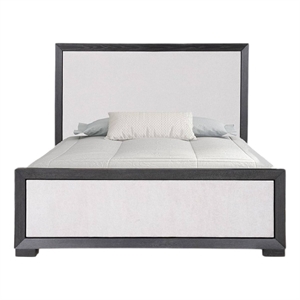 Pemberly Row King Size Bed Modern Upholstered in Black and White Solid Wood
