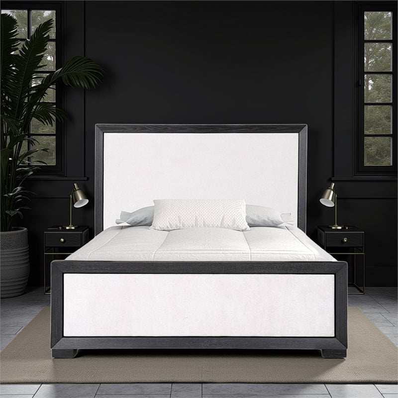Pemberly Row Queen Size Bed Modern Upholstered in Black and White Solid Wood