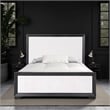 Pemberly Row Queen Size Bed Modern Upholstered in Black and White Solid Wood