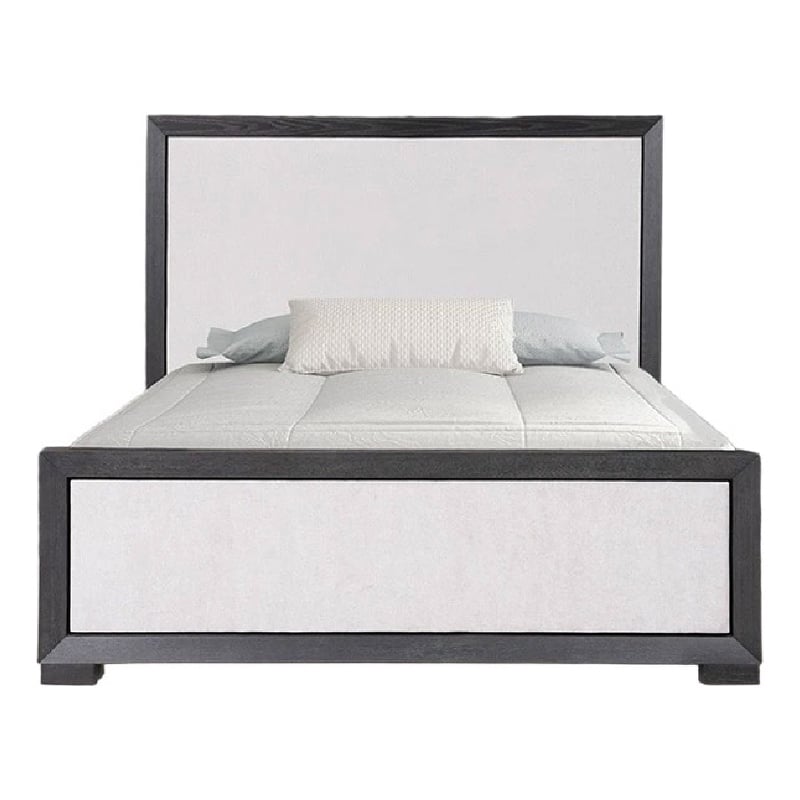 Pemberly Row Queen Size Bed Modern Upholstered in Black and White Solid Wood