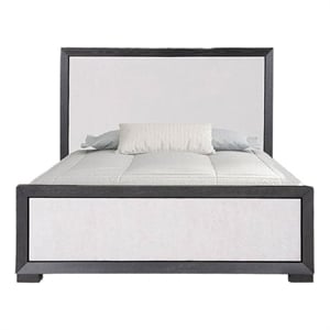 Pemberly Row Queen Size Bed Modern Upholstered in Black and White Solid Wood