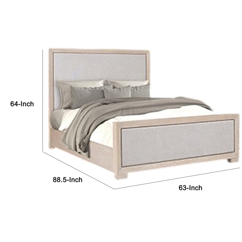 Pemberly Row Queen Size Bed Modern Upholstered in Tawny Brown Gray Solid Wood
