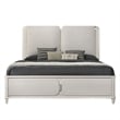 Pemberly Row Queen Size Bed with LED in Pearl White Gray Boucle Upholstered