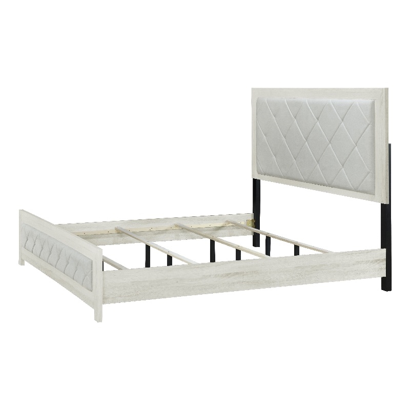 Pemberly Row King Size Bed Luxury Beige Diamond Button Tufted Upholstery