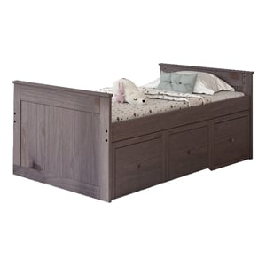 Pemberly Row Twin Captain Bed with Drawers Rustic Brazilian Pine Wood Gray