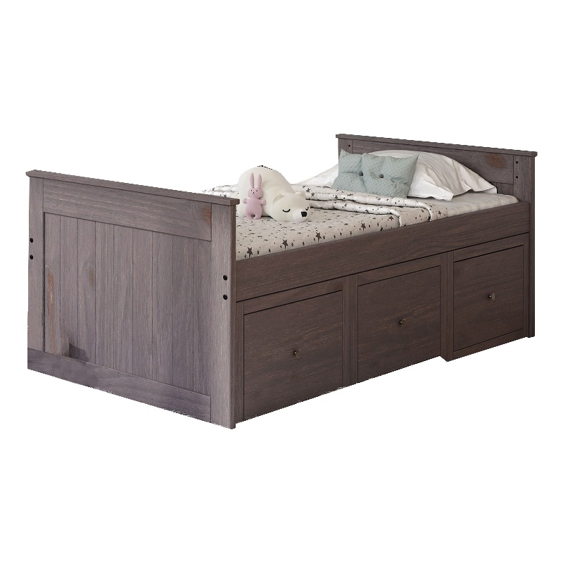 Pemberly Row Twin Captain Bed with Drawers Rustic Brazilian Pine Wood Gray